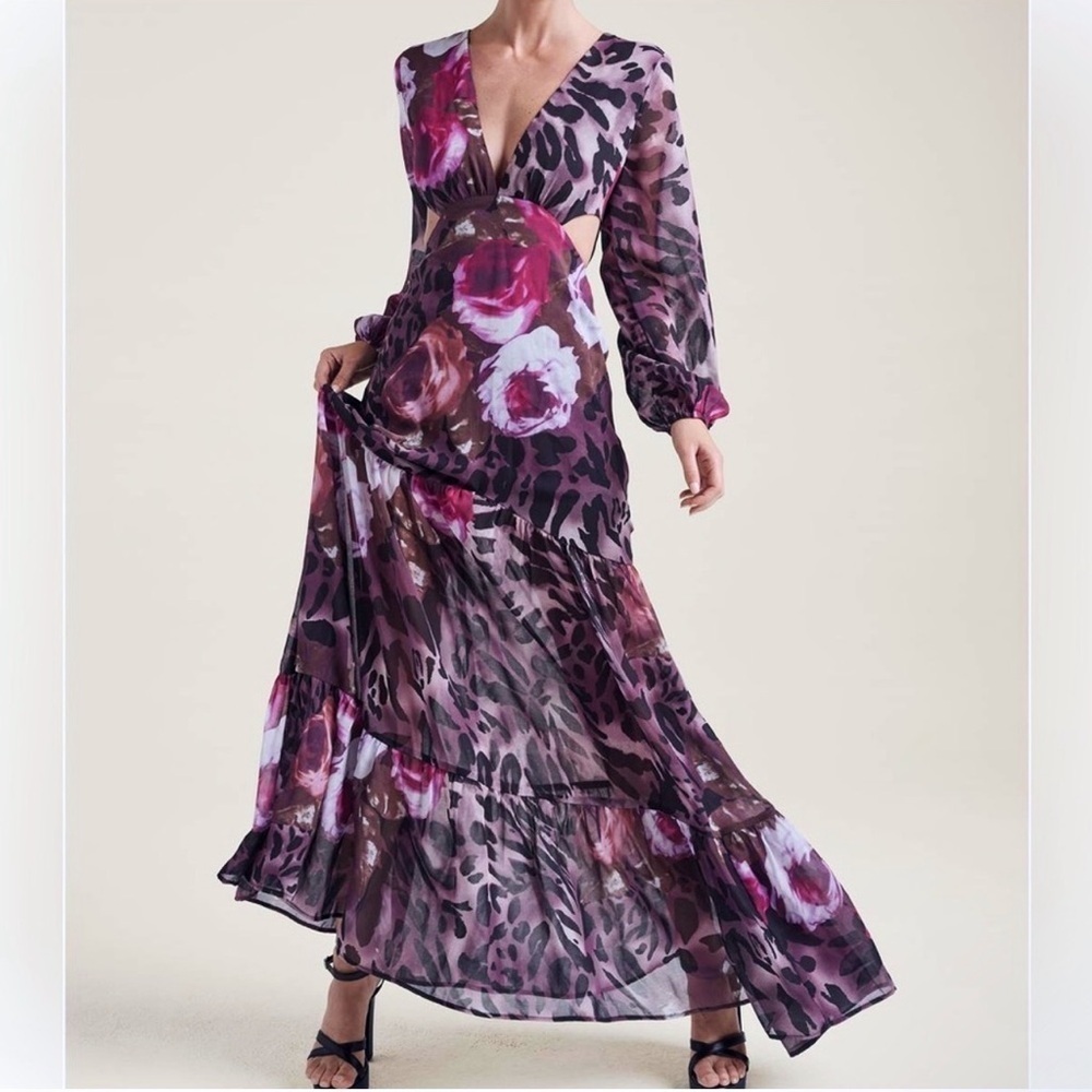 VENUS Long Sleeve Leopard Floral Maxi Dress Boho Chic Party Holiday Animalprint